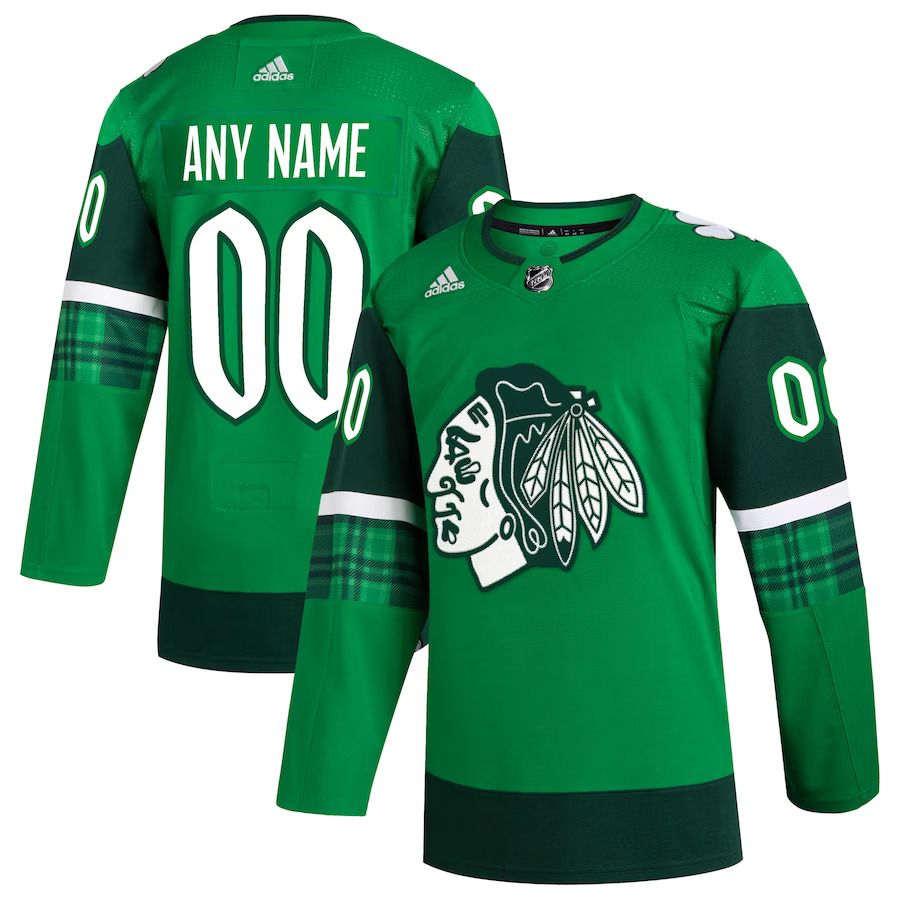 Men Chicago Blackhawks adidas Kelly Green St. Patricks Day Authentic Custom NHL Jersey->chicago blackhawks->NHL Jersey